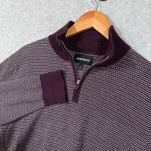 Bonobos Mens Medium Quarter Zip 1/4 Sweater Purple Cashmere Cotton Pullover M